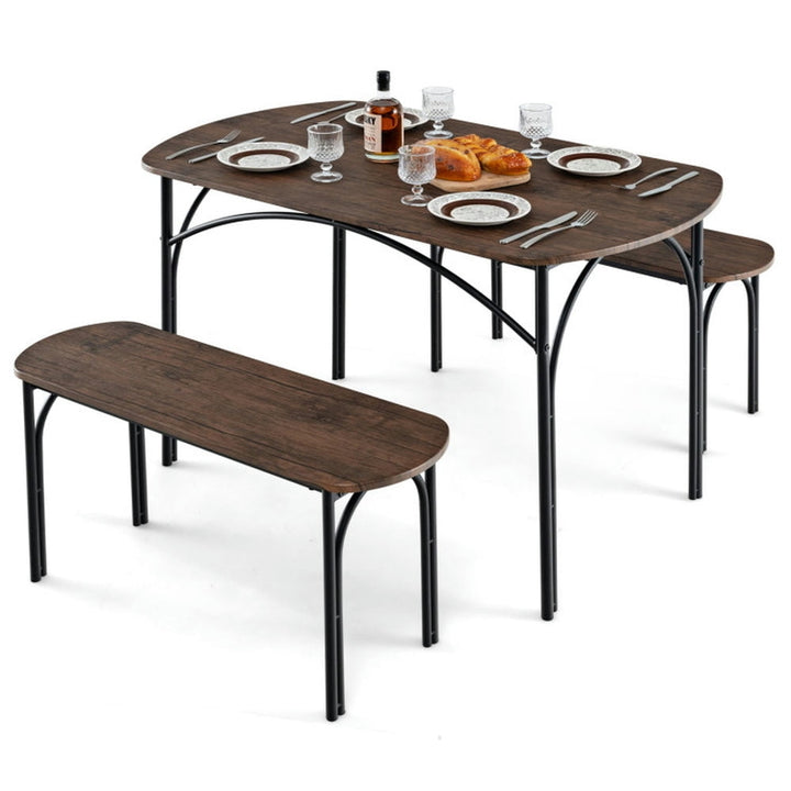 Hommoo Dining Table Set,Dinner Table Set,3-Piece Dining Table Set for 4 with Metal Frame-Brown Image 4