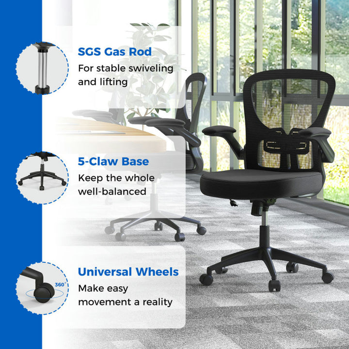 Hommoo Adjustable Swivel Mesh Task Office Chair with Flip-Up Armrests-Black, Home Office Computer Desk Chair Image 5