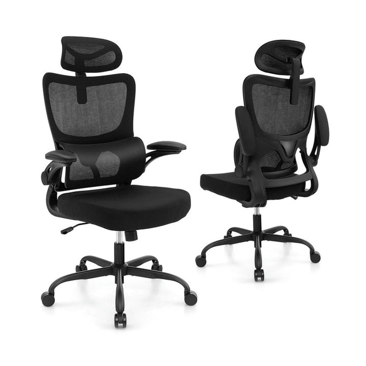 Hommoo Mesh Office Chair with Adaptive Lumbar Support Flip-up Armrests Reclining Backrest-Black, Home Office Computer Image 1