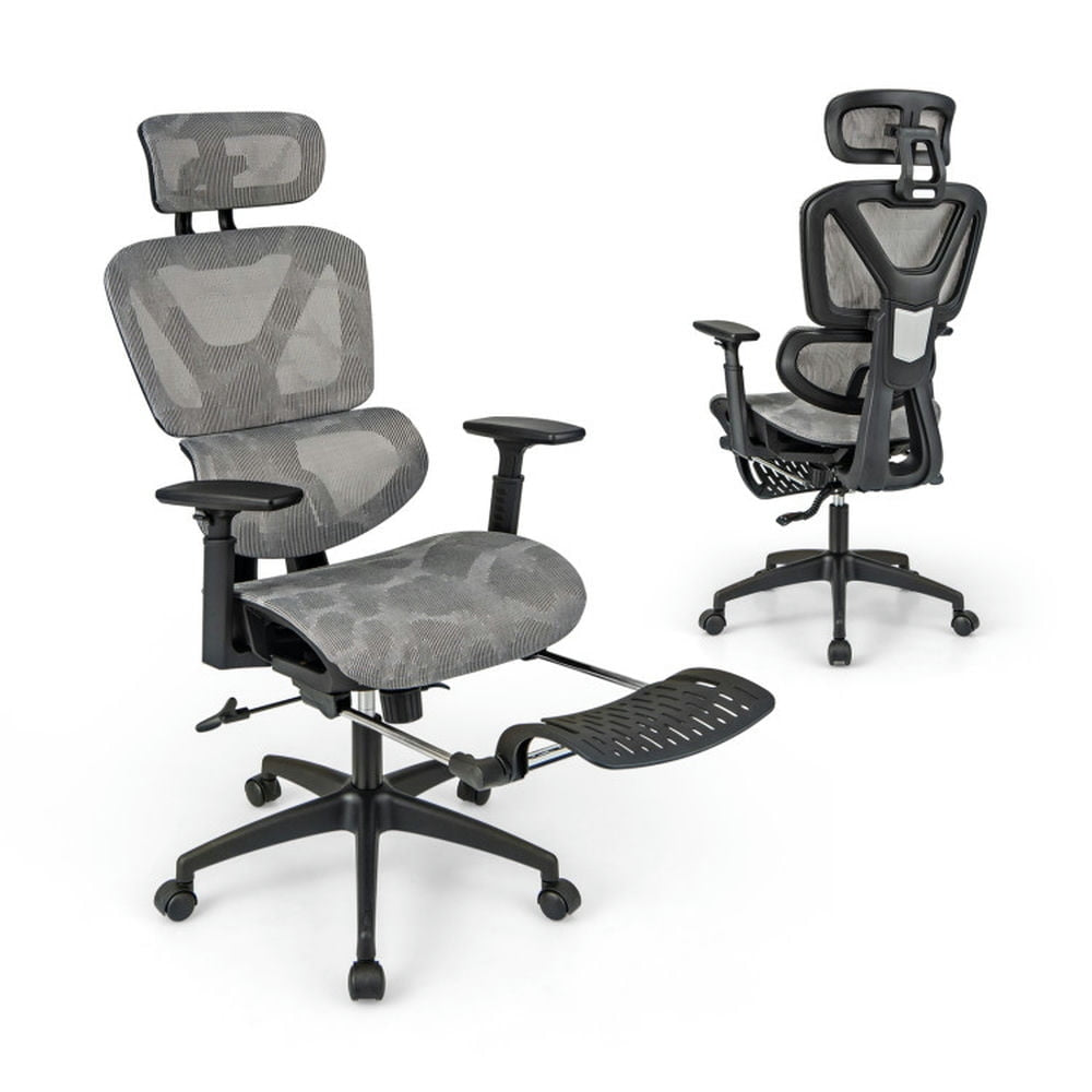 Hommoo Mesh Office Chair with Tilting Backrest and Retractable Footrest-Gray, Home Office Computer Desk Chair Image 1