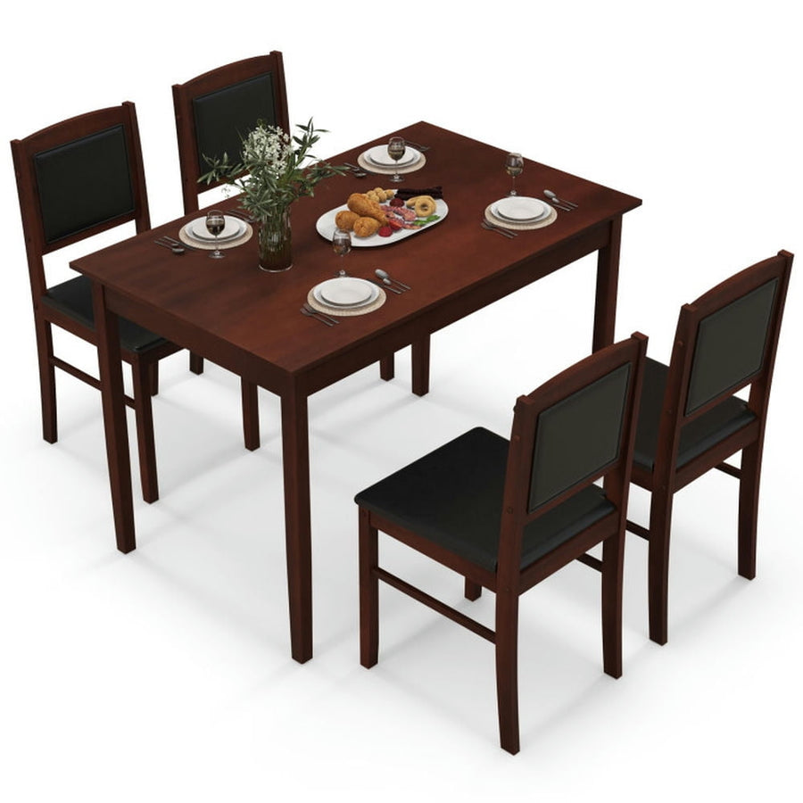 Hommoo Dining Table Set,Dinner Table Set,5-Piece Dining Set for 4 with Rubber Wood Legs for Small Dining Room-Brown Image 1