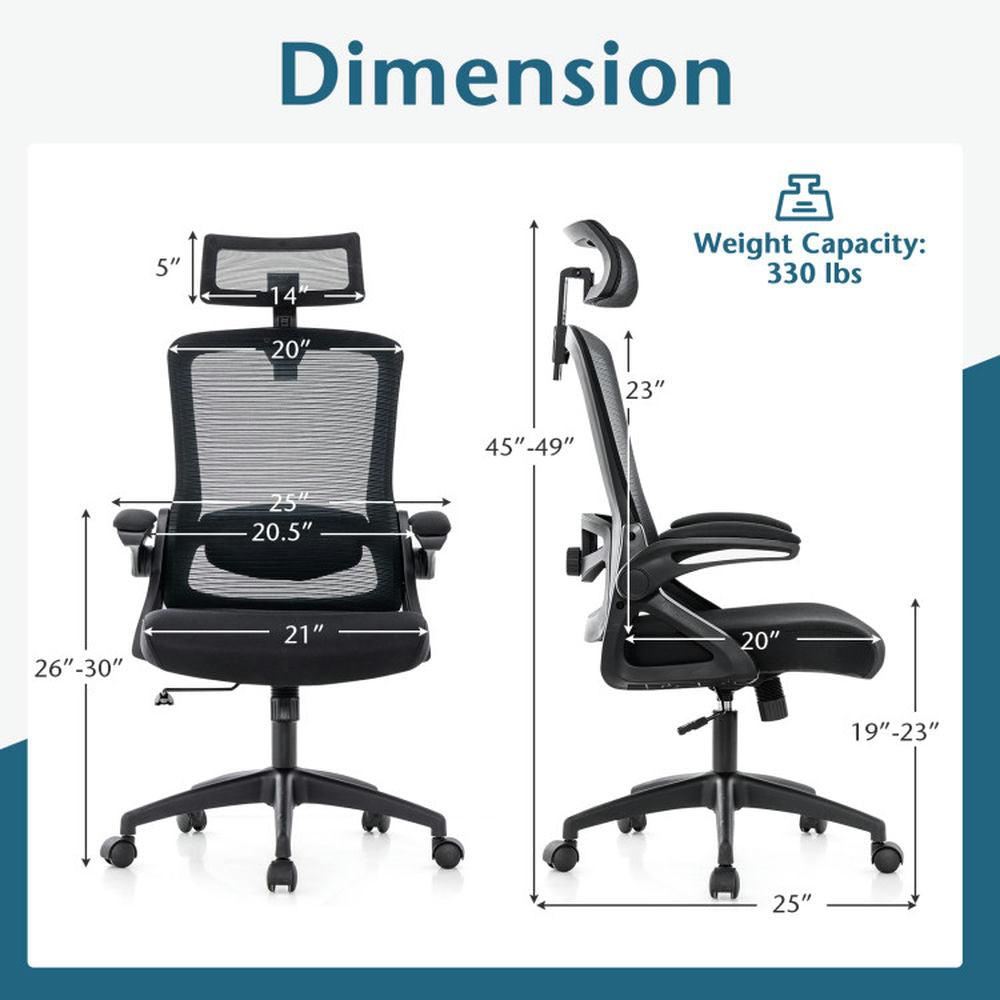 Hommoo Adjustable Swivel Task Chair Ergonomic Office Chair with Adjustable Lumbar Support-Black, Home Office Computer Image 2