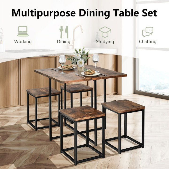 Hommoo Dining Room Table Set,Dining Table Set,5 Pieces Metal Frame Dining Set with Compact Dining Table and 4 Stools Image 4