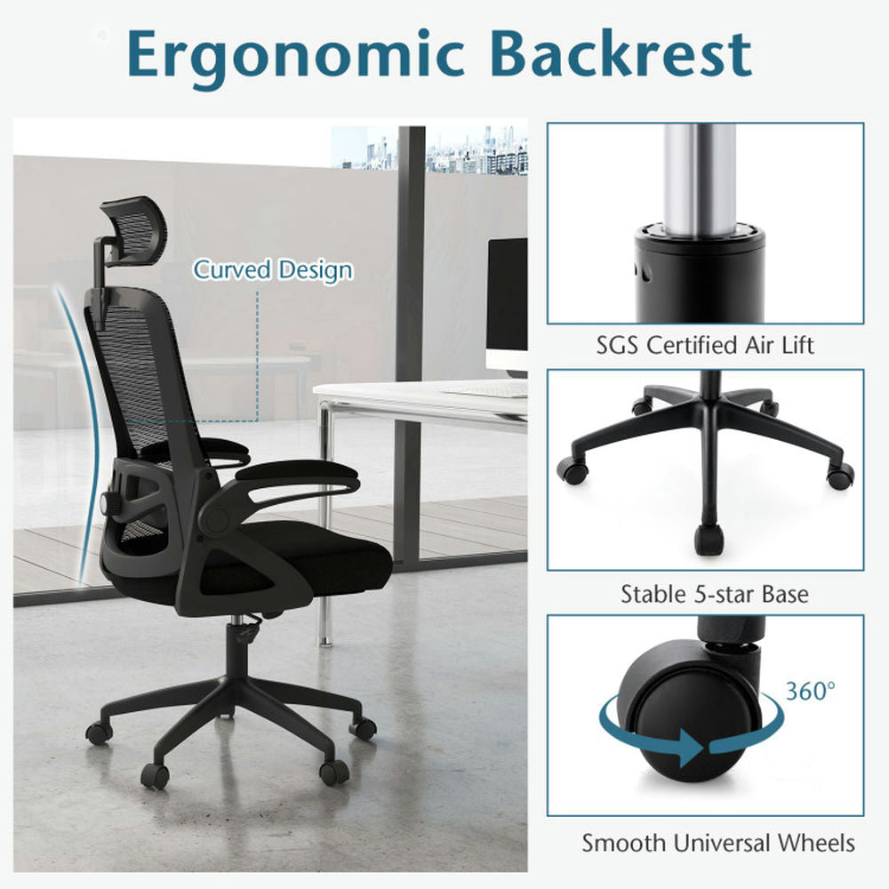 Hommoo Adjustable Swivel Task Chair Ergonomic Office Chair with Adjustable Lumbar Support-Black, Home Office Computer Image 5