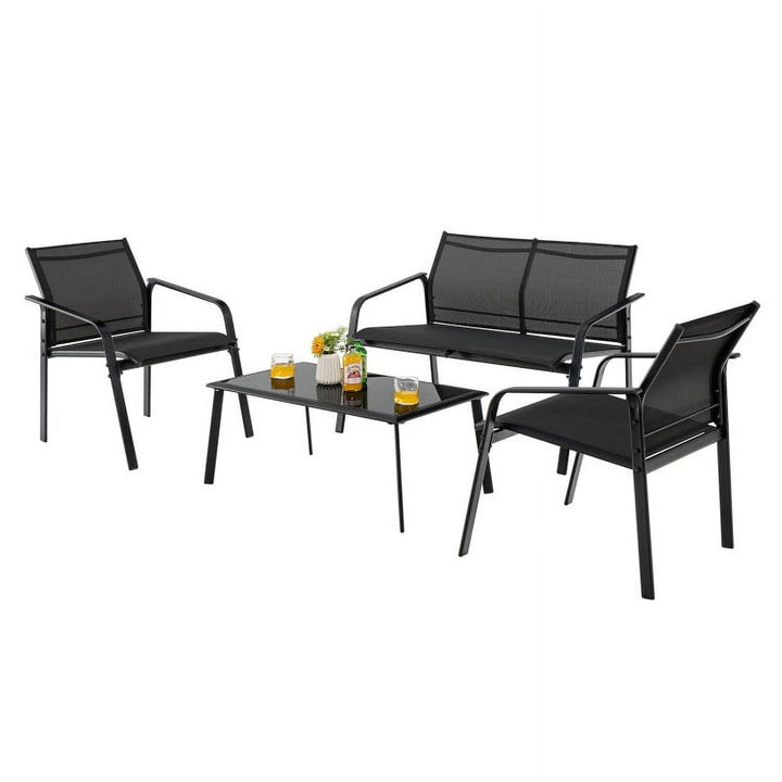 Hommoo 4 Pieces Patio Furniture Set, Small Patio Conversation Furniture Set with Armrest Loveseat Sofas and Glass Table Image 3