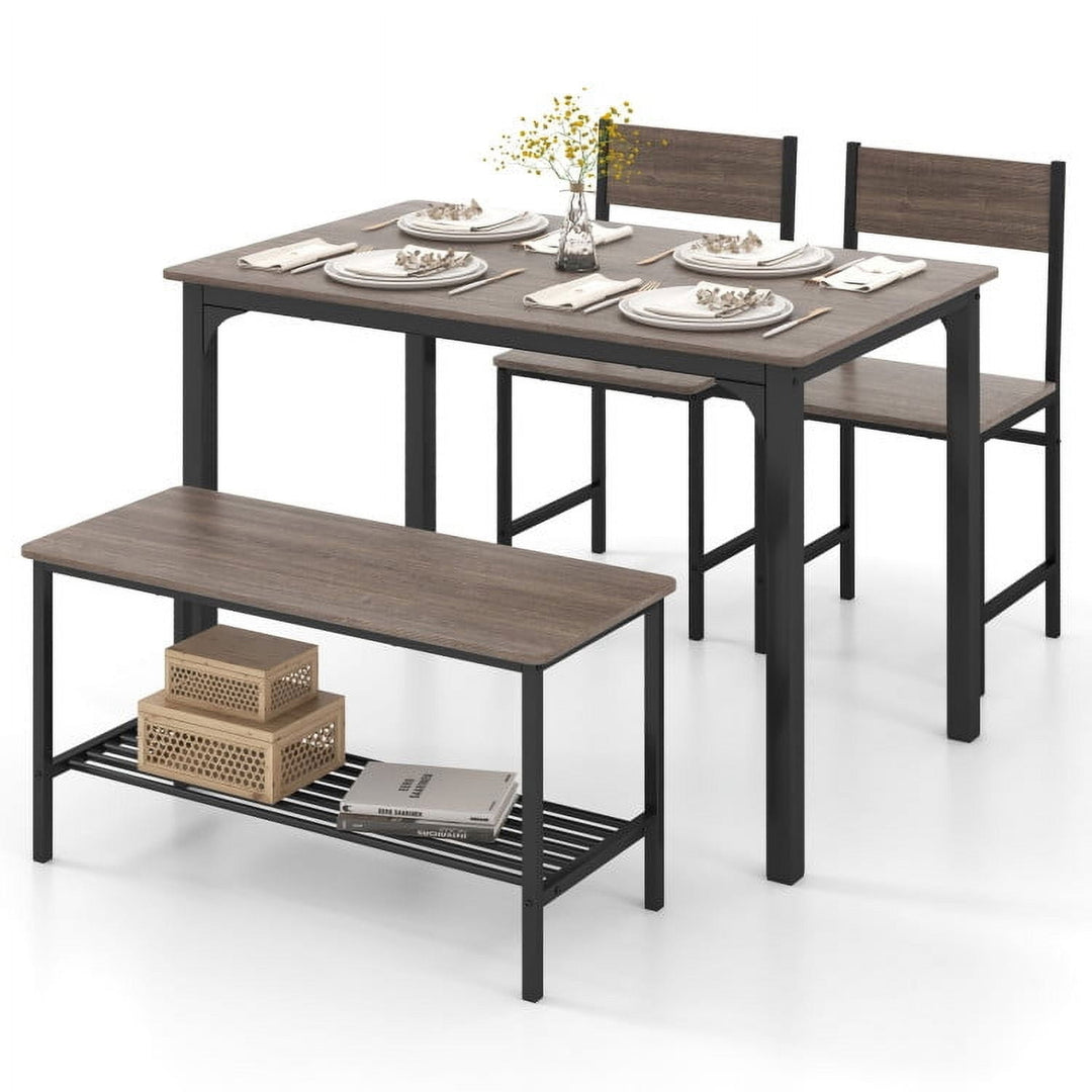 Hommoo Dining Room Table Set,Dining Table Set,4 Pieces Rustic Dining Table Set with 2 Chairs and Bench-Gray Image 1