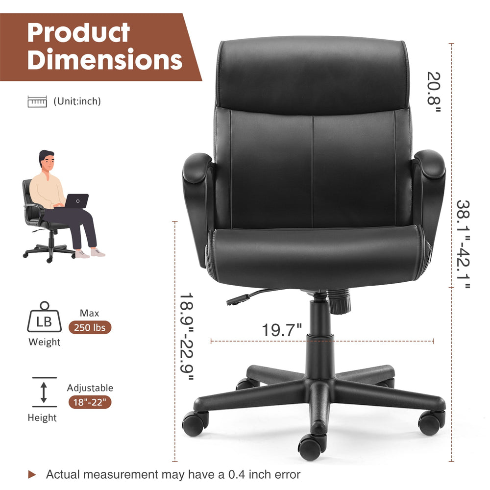 Hommoo Mid-Back Office Chair, Featuring Upholstered PU Leather, with Armrests, Ideal for Home or Desk Use, Available in Image 2