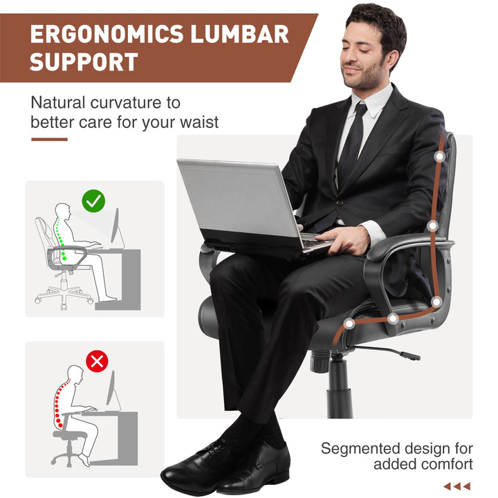 Hommoo Mid-Back Office Chair, Featuring Upholstered PU Leather, with Armrests, Ideal for Home or Desk Use, Available in Image 3