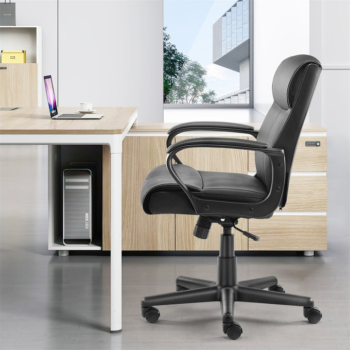 Hommoo Mid-Back Office Chair, Featuring Upholstered PU Leather, with Armrests, Ideal for Home or Desk Use, Available in Image 6