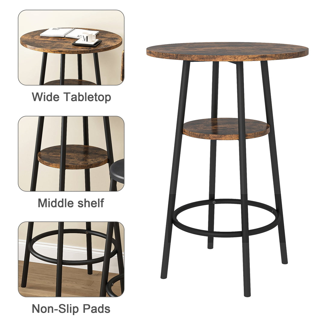 Hommoo 3-Piece Round Bistro Pub Dining Bar Table Set for 2 PU Upholstered Stools with Backrest, Rustic Brown Image 7