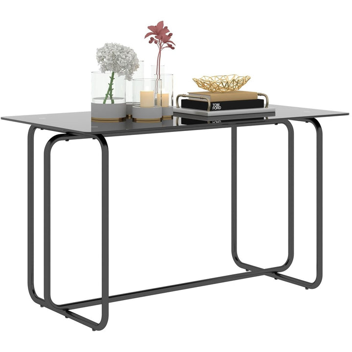 Hommoo Modern Kitchen Breakfast Dining Table with Tempered Glass Top and Black Metal Frame Image 1