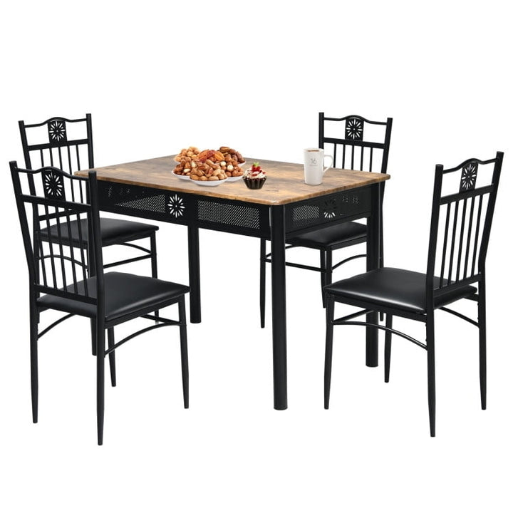 Hommoo Dining Room Table Set,Dining Table Set,5 Pcs Dining Set Wood Metal Table and 4 Chairs with Cushions-Black Image 1