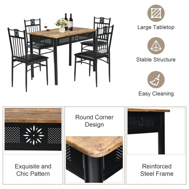 Hommoo Dining Room Table Set,Dining Table Set,5 Pcs Dining Set Wood Metal Table and 4 Chairs with Cushions-Black Image 4