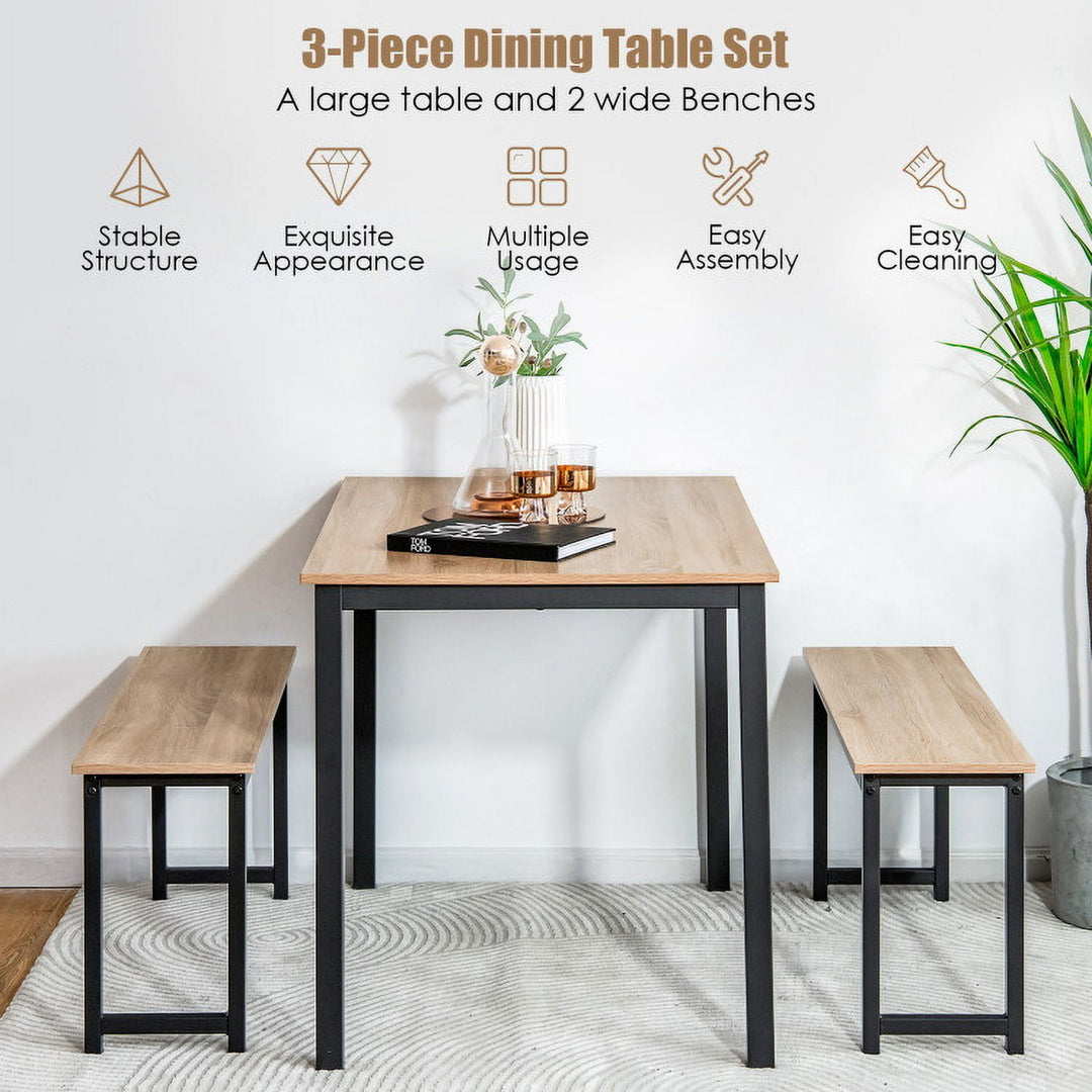 Hommoo Dining Room Table Set,Dining Table Set,3 Pieces Dining Table Set with 2 Benches for Dining Room Kitchen Image 5