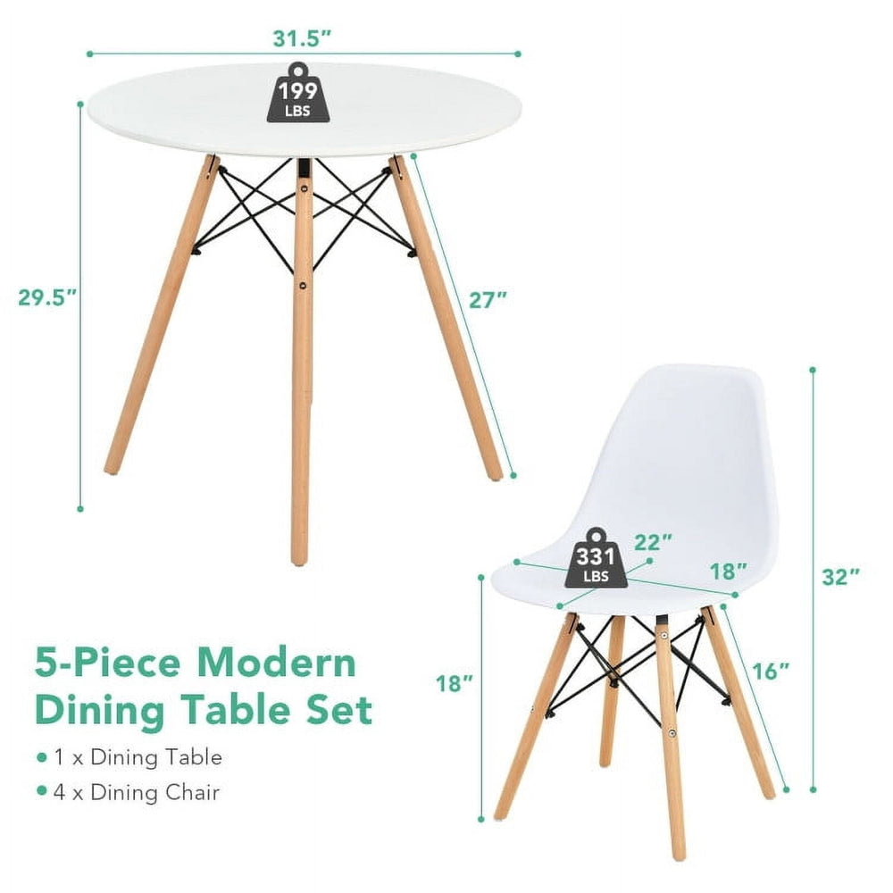 Hommoo Dining Room Table Set,Dining Table Set,5 Pieces Table Set With Solid Wood Leg For Dining Room-White Image 2