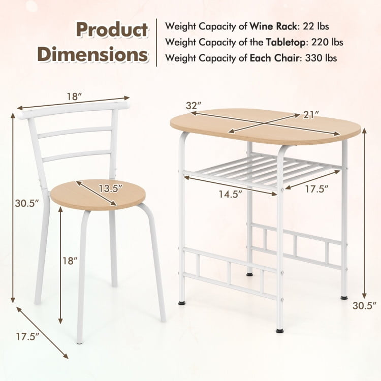 Hommoo Dining Room Table Set,Dining Table Set,3 pcs Home Kitchen Bistro Pub Dining Table 2 Chairs Set-Tan Image 2