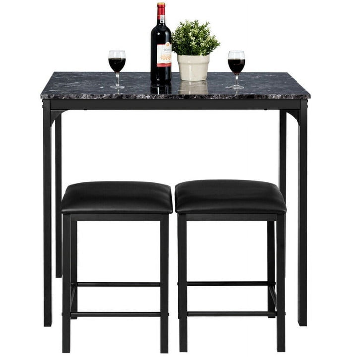 Hommoo Dining Room Table Set,Dining Table Set,3 Piece Counter Height Dining Set Faux Marble Table-Black Image 1