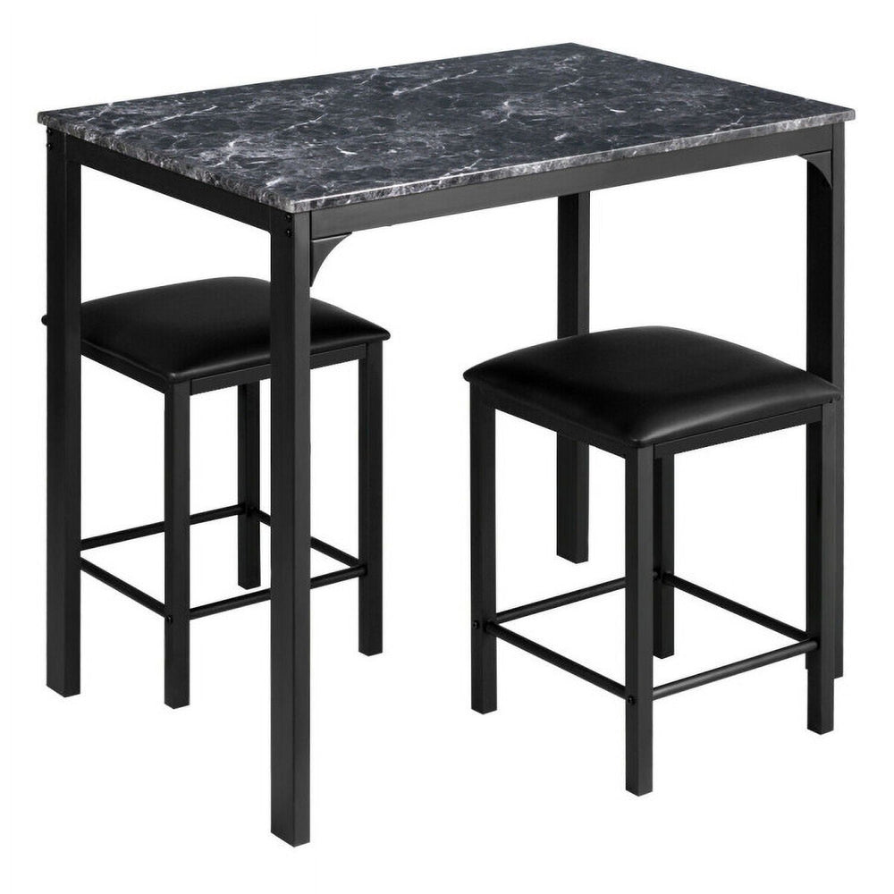 Hommoo Dining Room Table Set,Dining Table Set,3 Piece Counter Height Dining Set Faux Marble Table-Black Image 2