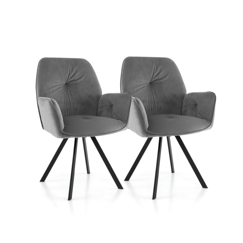 Hommoo Set of 2 Swivel Accent Arm Chairs with Metal Legs and Wide Back-Gray, Modern Mid-Century Upholstered Living Room Image 1