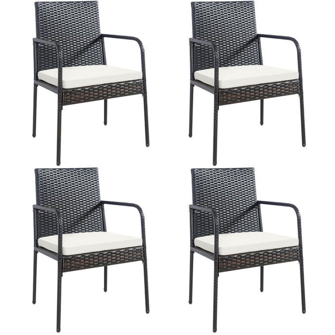 Hommoo 4 Pieces Patio Wicker Rattan Dining Set with Comfy Cushions, Outdoor Patio Rattan Dining Chairs Cushioned Sofa Image 1