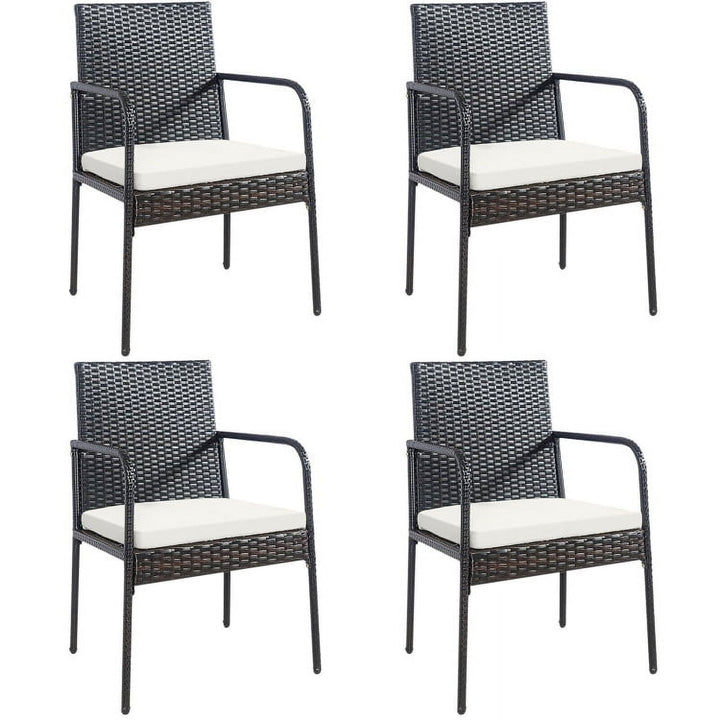 Hommoo 4 Pieces Patio Wicker Rattan Dining Set with Comfy Cushions, Outdoor Patio Rattan Dining Chairs Cushioned Sofa Image 1