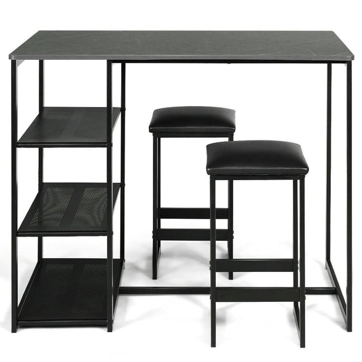 Hommoo Dining Room Table Set,Dining Table Set,3 pcs Dining Set with Faux Marble Top Table and 2 Stools-Black Image 1