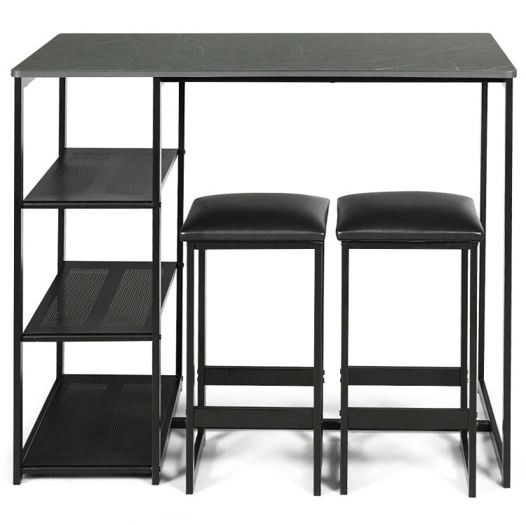 Hommoo Dining Room Table Set,Dining Table Set,3 pcs Dining Set with Faux Marble Top Table and 2 Stools-Black Image 4