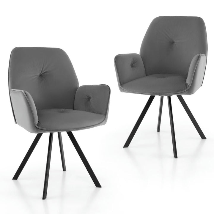 Hommoo Set of 2 Swivel Accent Arm Chairs with Metal Legs and Wide Back-Gray, Modern Mid-Century Upholstered Living Room Image 5