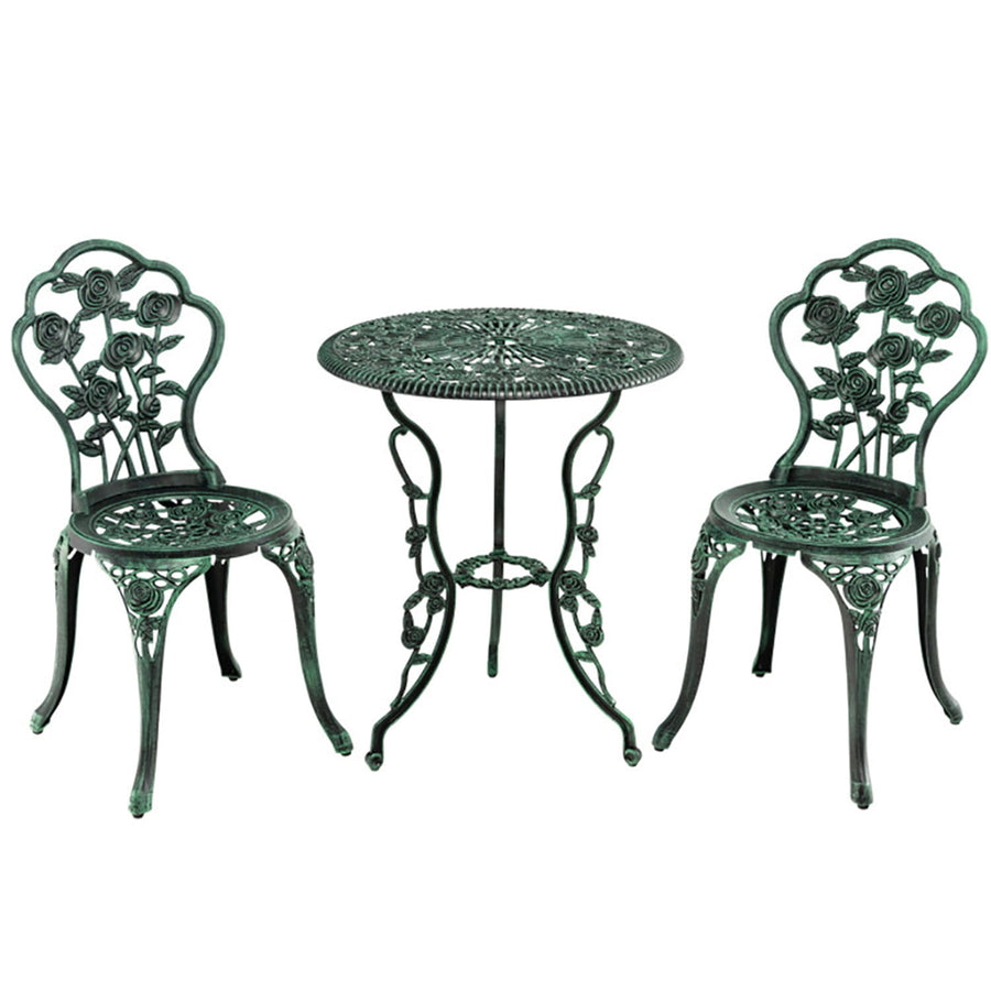 Hommoo Outdoor Cast Aluminum Dining Set for Patio or Deck, 3-Pcs Set, Rose Green Image 1