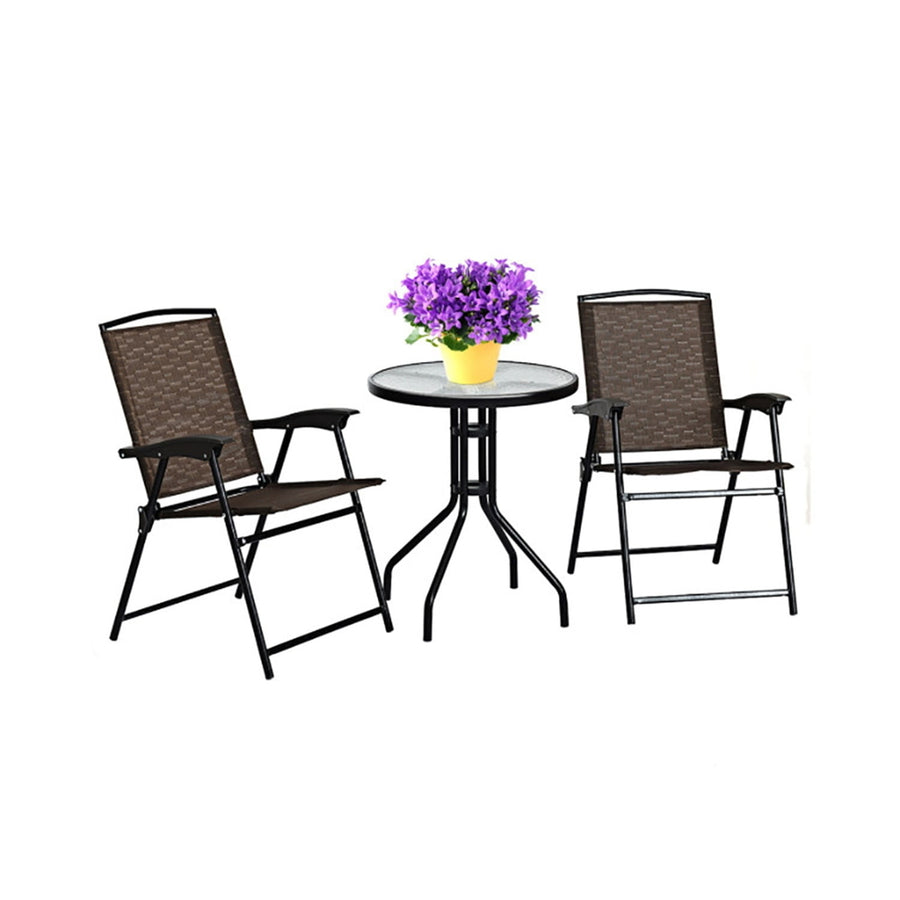 Hommoo 3 Pieces Bistro Patio Garden Furniture Set of Round Table and Folding Chairs, Lounge Chairs Table Set Image 1