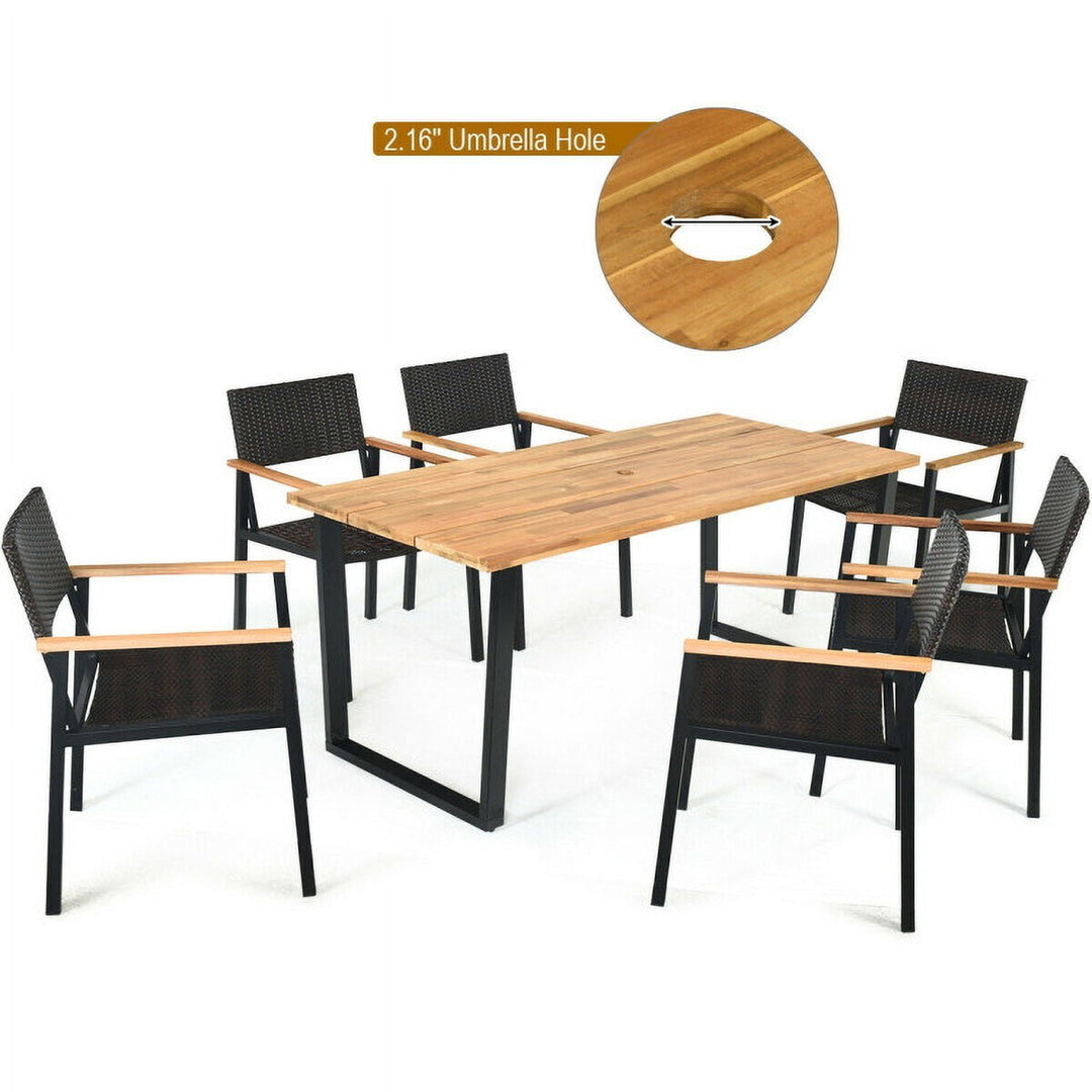 Hommoo 7 Pieces Outdoor Dining Set with Large Acacia Wood Table Top for Balcany, Poolside Image 4