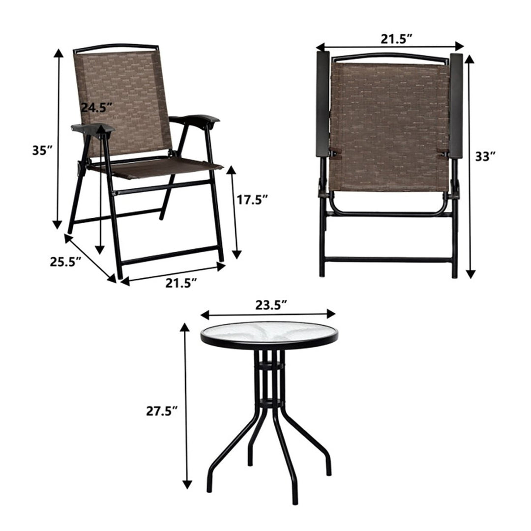 Hommoo 3 Pieces Bistro Patio Garden Furniture Set of Round Table and Folding Chairs, Lounge Chairs Table Set Image 4