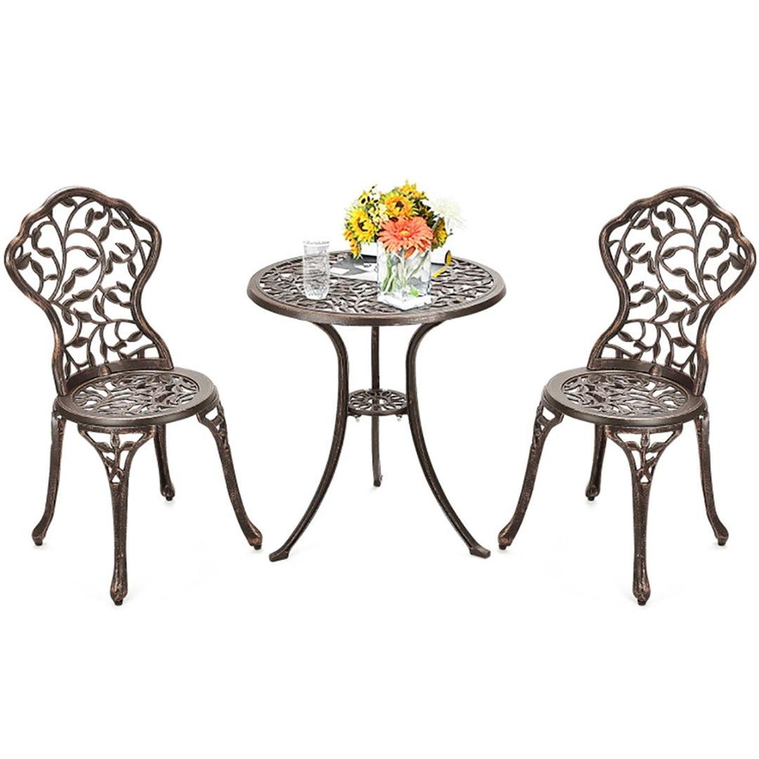 Hommoo Outdoor Cast Aluminum Dining Set for Patio or Deck, 3-Pcs Set, Leaf Bronze Image 1