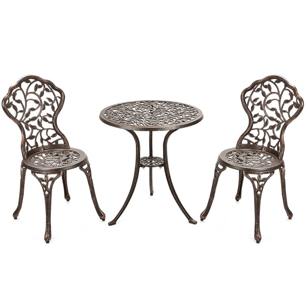 Hommoo Outdoor Cast Aluminum Dining Set for Patio or Deck, 3-Pcs Set, Leaf Bronze Image 2