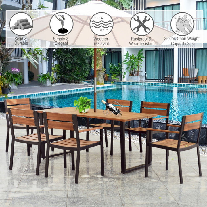 Hommoo 7 Pieces Outdoor Patio Dining Table Set with Hole for Balcany, Poolside Image 3