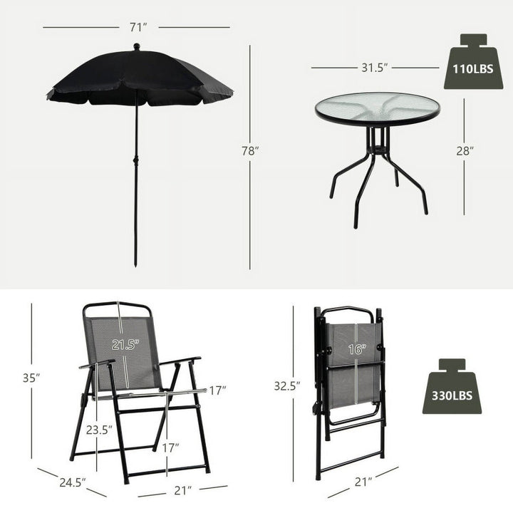 Hommoo 6 Pieces Patio Dining Set with Umbrella and Stackable Cushioned Chairs, Outdoor Dining Chair for Outside Patio Image 2