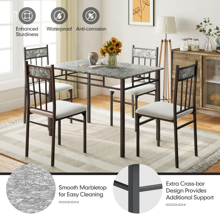 Hommoo Dining Room Table Set,Dining Table Set,5 Pieces Faux Marble Dining Set Table with Solid Steel Frame Image 3