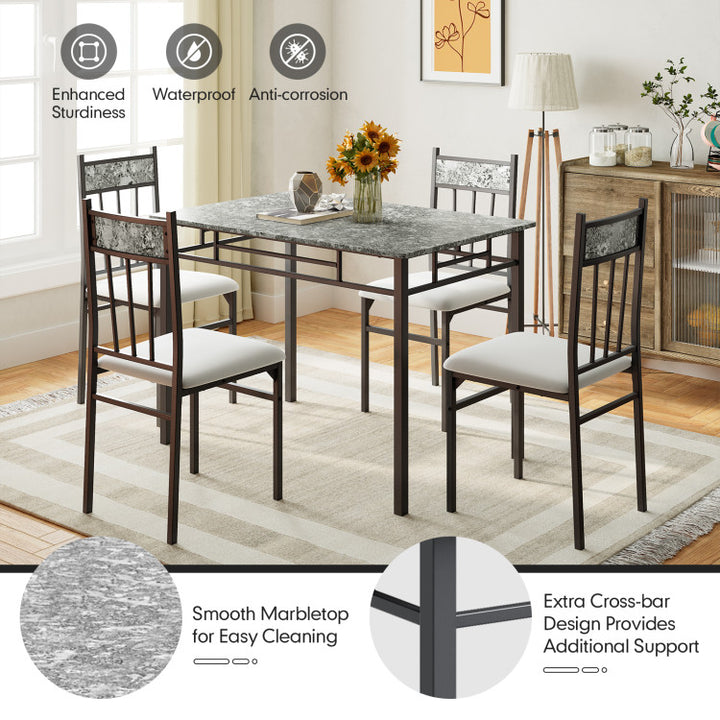 Hommoo Dining Room Table Set,Dining Table Set,5 Pieces Faux Marble Dining Set Table with Solid Steel Frame Image 3