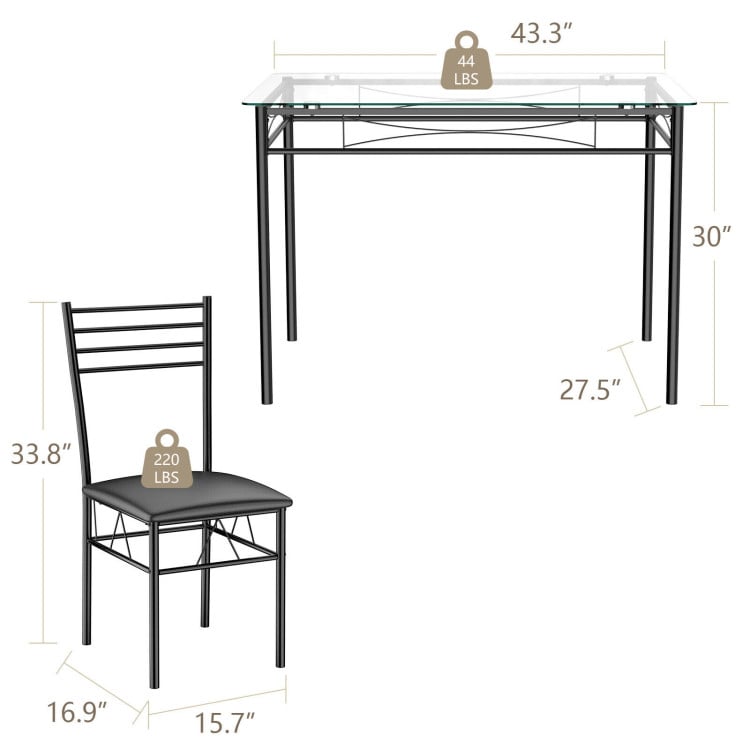 Hommoo Dining Room Table Set,Dining Table Set,5 Pieces Dining Set with Tempered Glass Top Table and 4 Upholstered Chairs Image 2