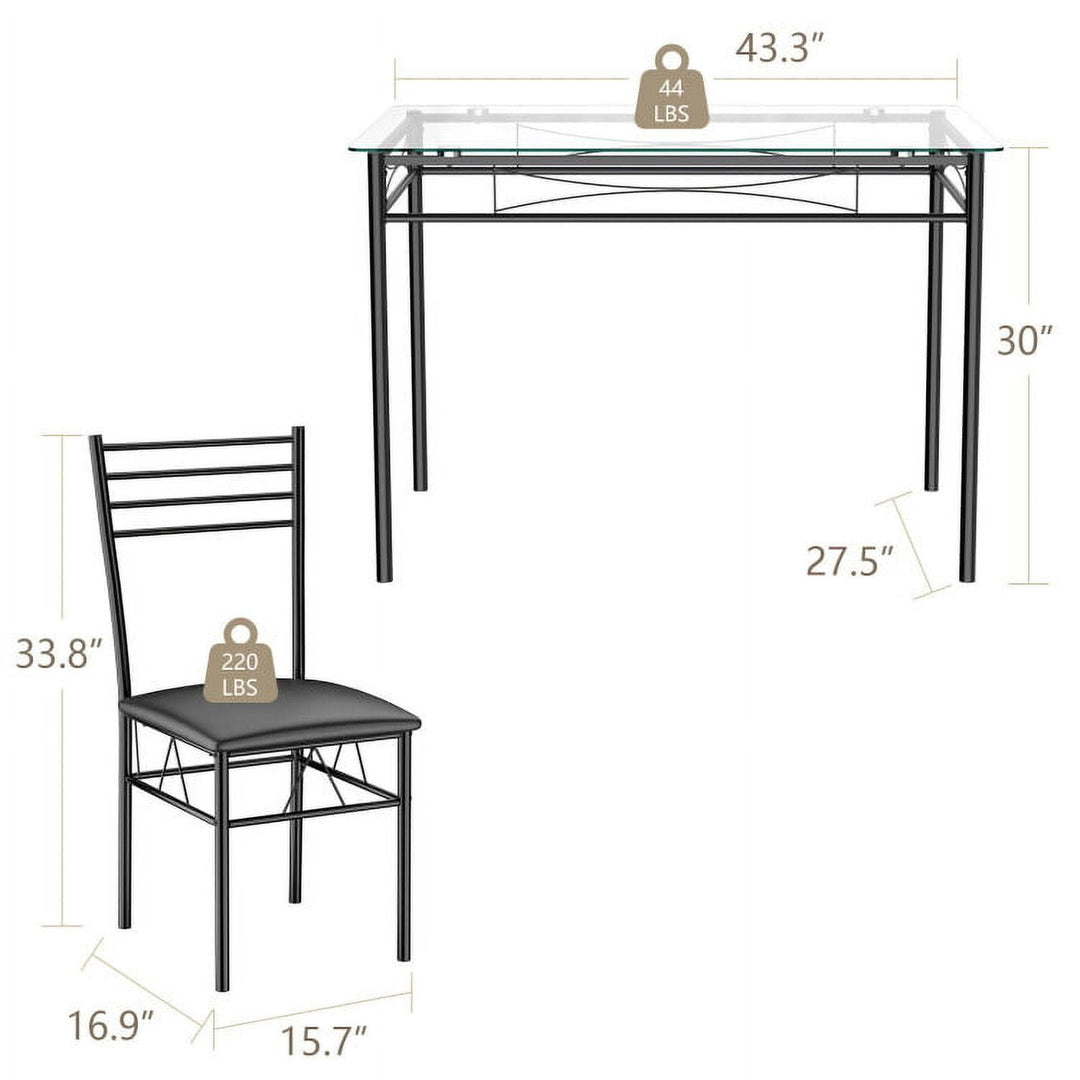 Hommoo Dining Room Table Set,Dining Table Set,5 Pieces Dining Set with Tempered Glass Top Table and 4 Upholstered Chairs Image 6