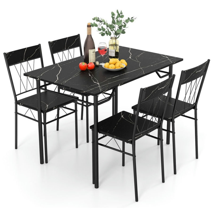 Hommoo Dining Table Set,Dinner Table Set,5-Piece Dining Table Set for 4 with Kitchen Table and 4 Dining Chairs-Black Image 1