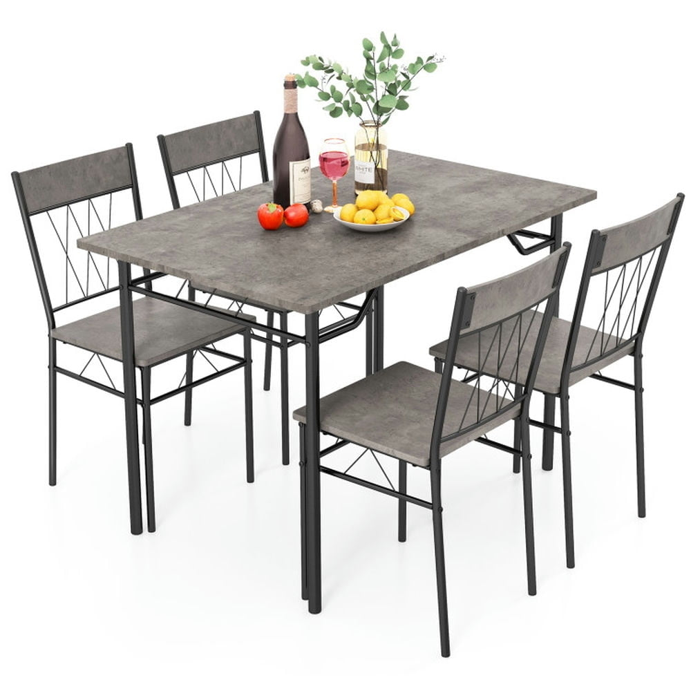 Hommoo Dining Table Set,Dinner Table Set,5-Piece Dining Table Set for 4 with Kitchen Table and 4 Dining Chairs-Gray Image 1