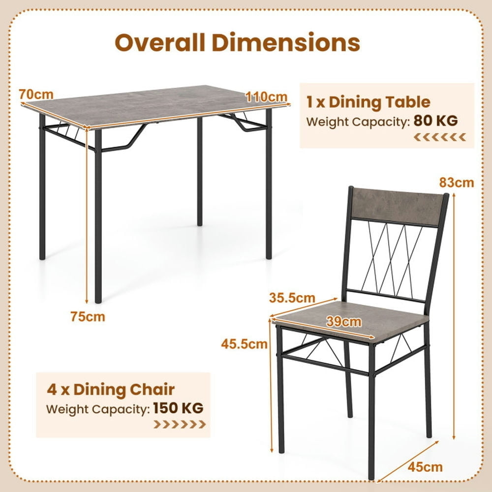 Hommoo Dining Table Set,Dinner Table Set,5-Piece Dining Table Set for 4 with Kitchen Table and 4 Dining Chairs-Gray Image 5