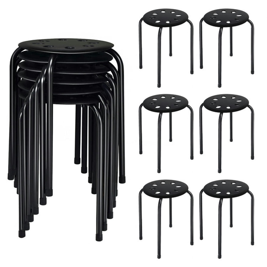 Hommoo Dining Chairs, Kitchen Chairs Trattoria Chairs,Set of 6 Portable Plastic Stack Stools-Black Image 1