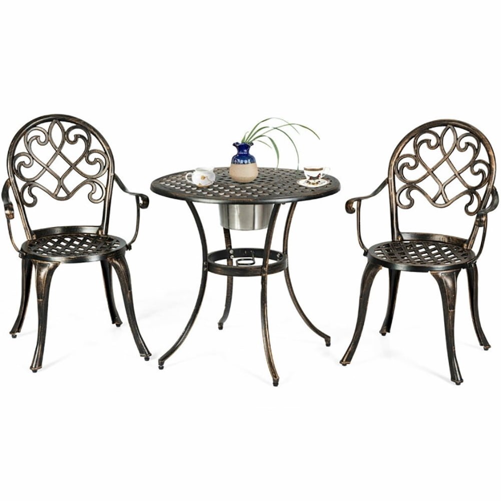 Hommoo Anti-Rust Cast Aluminum All-Weather 3-Piece Outdoor Bistro Set with Attached Removable Ice Bucket All-Weather Image 1