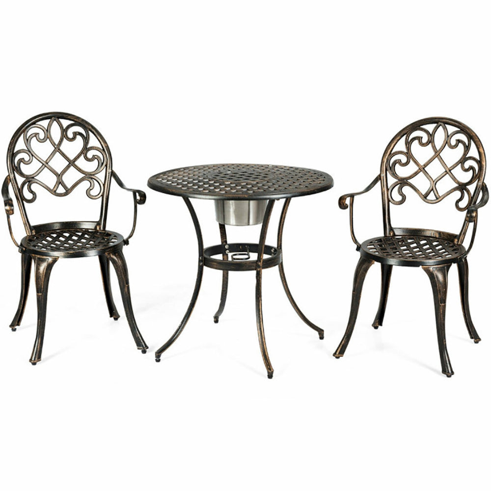 Hommoo Anti-Rust Cast Aluminum All-Weather 3-Piece Outdoor Bistro Set with Attached Removable Ice Bucket All-Weather Image 2