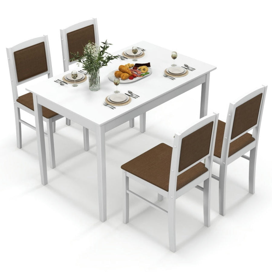 Hommoo Dining Table Set,Dinner Table Set,5-Piece Dining Set for 4 with Rubber Wood Legs for Small Dining Room-White Image 1