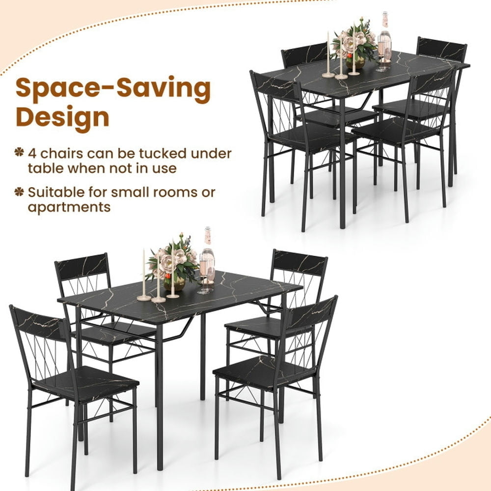 Hommoo Dining Table Set,Dinner Table Set,5-Piece Dining Table Set for 4 with Kitchen Table and 4 Dining Chairs-Black Image 5