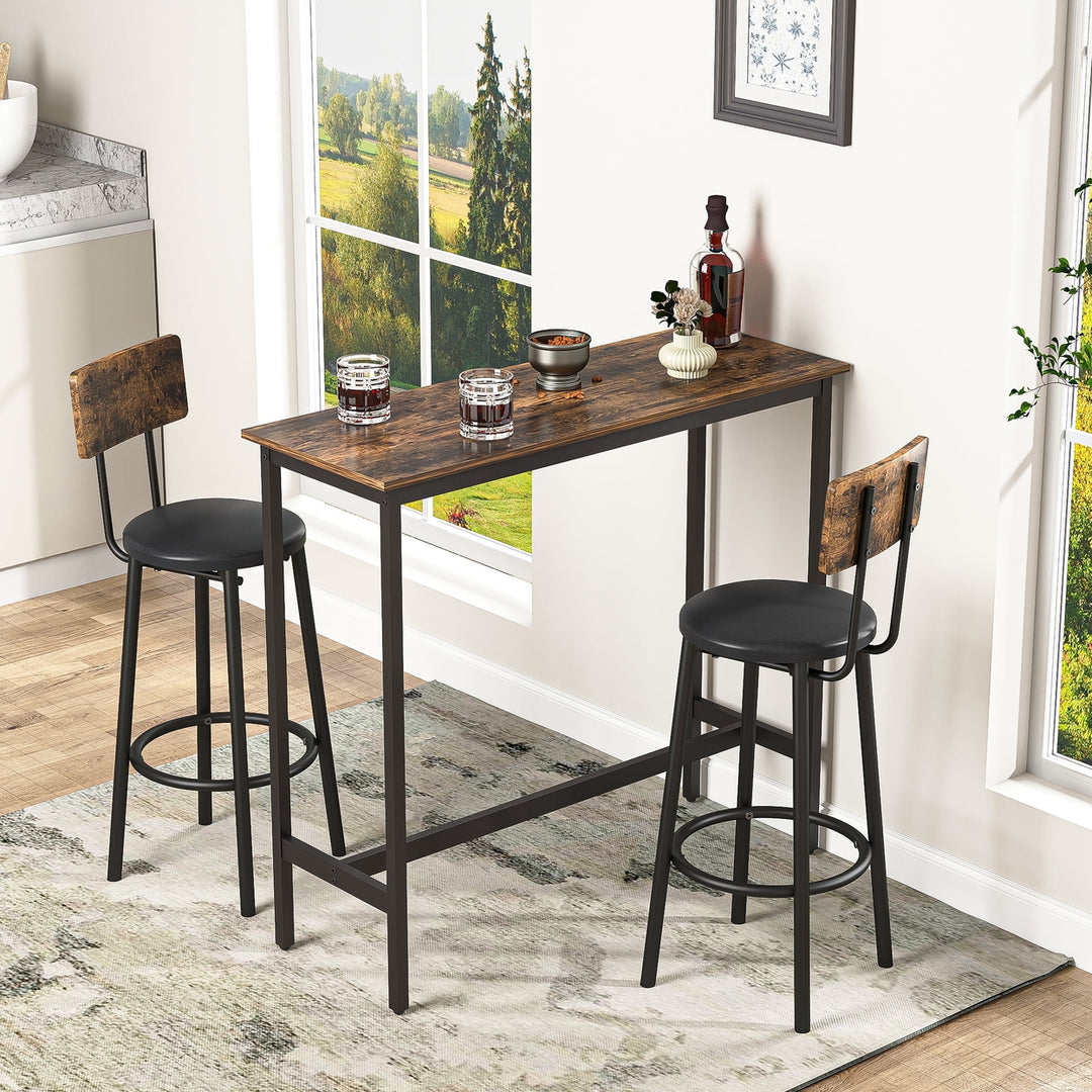 Hommoo 3-Piece Bar Pub Table Set with 2 Bar Stools, Industrial Kitchen Dining Counter Height Table and Chairs Rustic Image 1