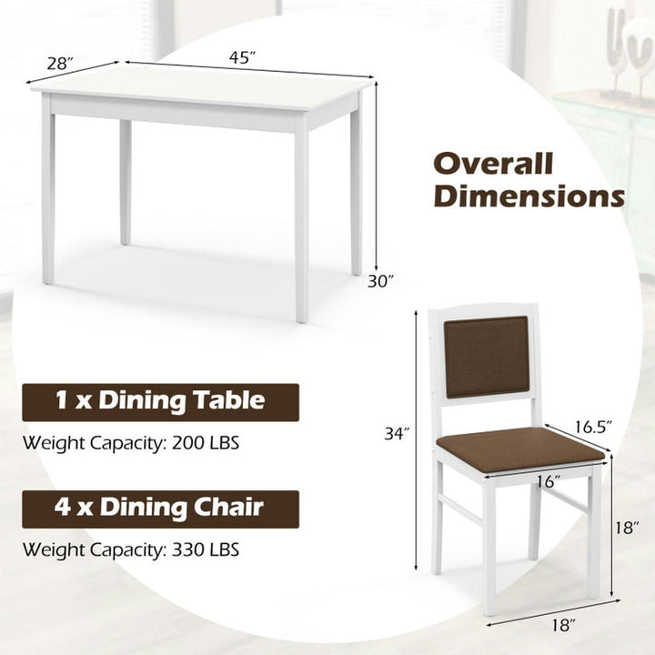 Hommoo Dining Table Set,Dinner Table Set,5-Piece Dining Set for 4 with Rubber Wood Legs for Small Dining Room-White Image 3